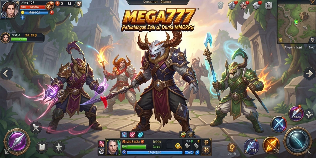 Tangkapan layar utama MEGA777 menampilkan aksi seru dari pertarungan MMORPG.