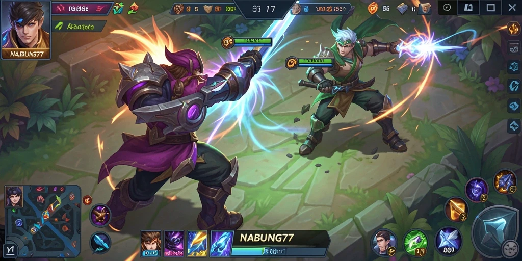Screenshot action seru gameplay NABUNG77 di arena MOBA.