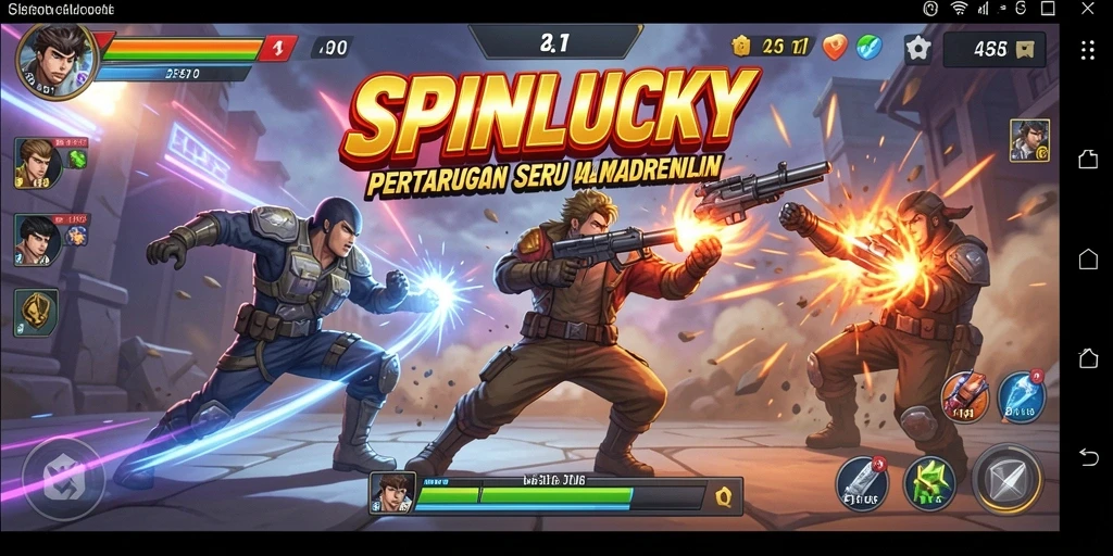 Gameplay SPINLUCKY menampilkan aksi pertarungan yang mendebarkan.