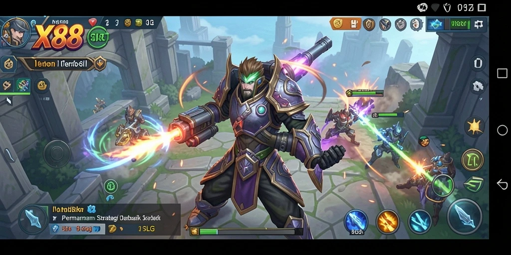 Screenshot menunjukkan pertempuran seru dalam X88 dengan grafik yang memukau.